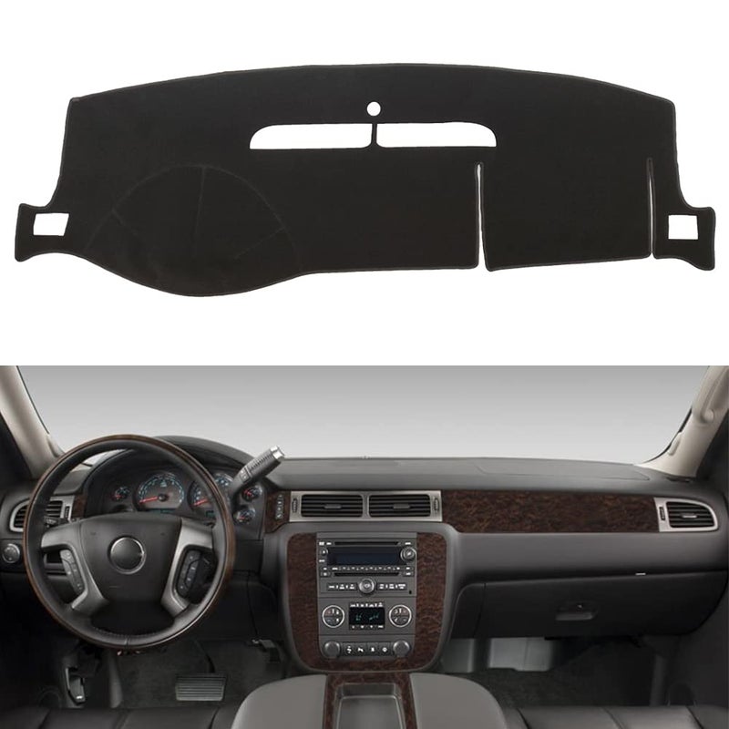 HanLanKa Dashboard Cover for Chevy Chevrolet Suburban/Tahoe 2007-2014,Chevrolet Avalanche Silverado 1500 LTZ 2007-2013,GMC Yukon 2007-2014 Dash Cover Mat(Premium Carpet, Black) - Image 1